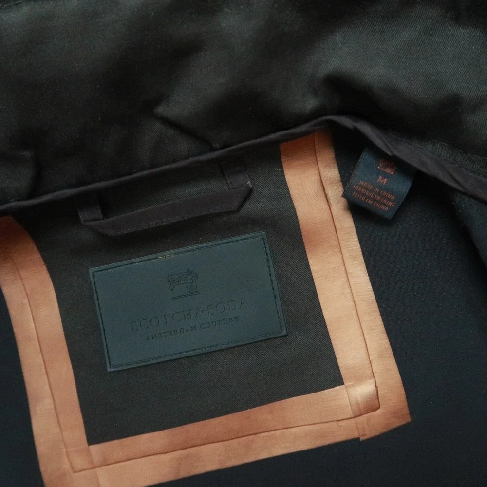Scotch Soda Jacket Mens Medium Green Full Zip Snap Waterproof Waxed‎ - Picture 4 of 13